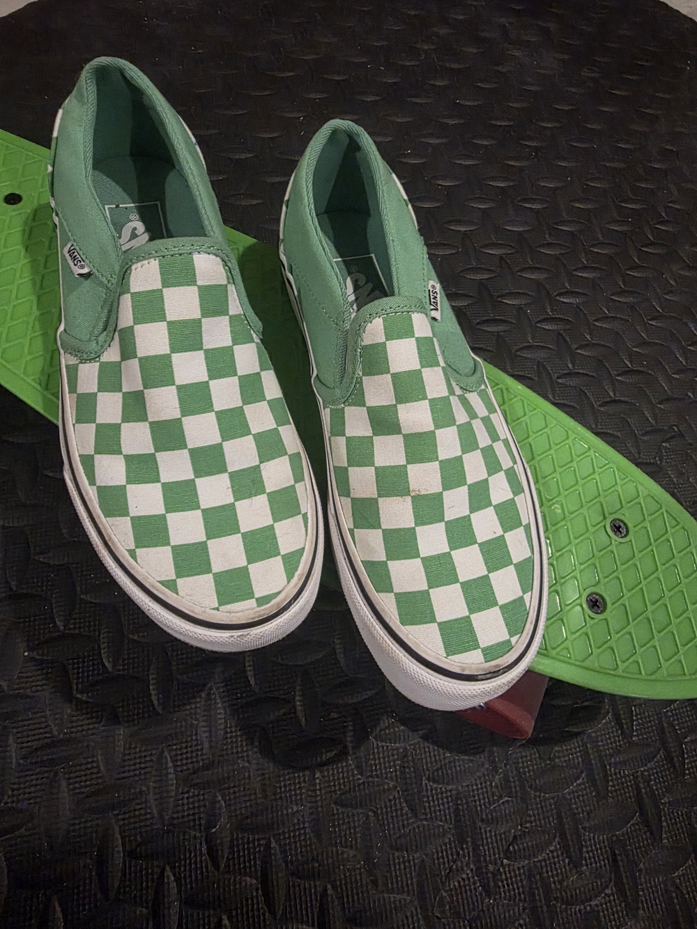 Vans Kids Slip-On Checkerboard Sneakers - Green & White